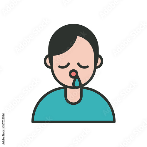 person with runny nose covid19 symptom line and fill style icon