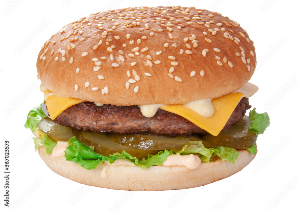 Tasty american grill burger isolated on the white Tasty american grill burger isolated on the white