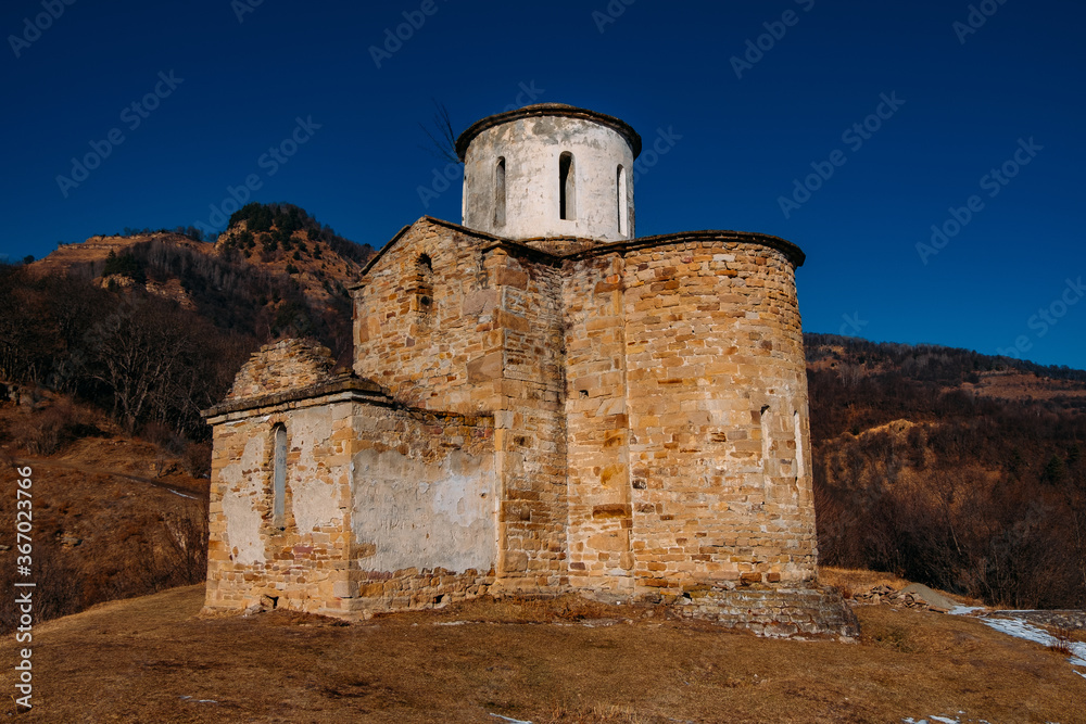 Old abandoned church in North Caucasian mountains
