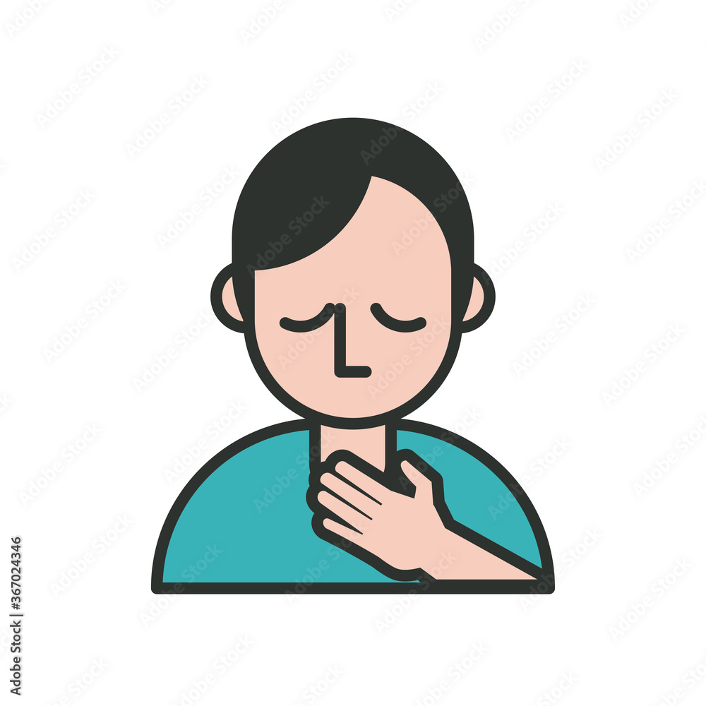 person with sore throat covid19 symptom line and fill style