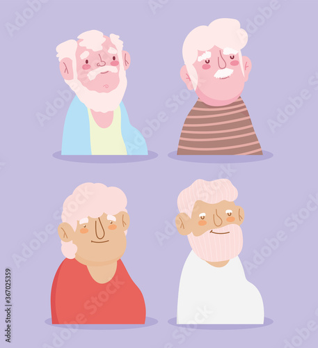 happy grandparents day, cute old men grandfathers characters cartoon card