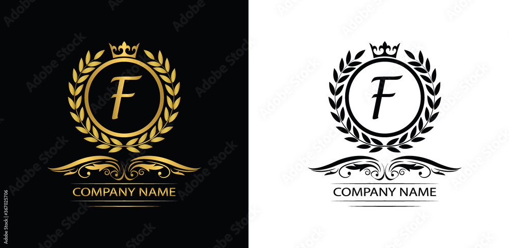 Golden Letter F laurel wreath template logo Luxury letter with crown. Monogram alphabet . Beautiful royal initials letter.
Golden Letter F laurel wreath template logo Luxury letter with crown. Monogram alphabet . Beautiful royal initials letter.