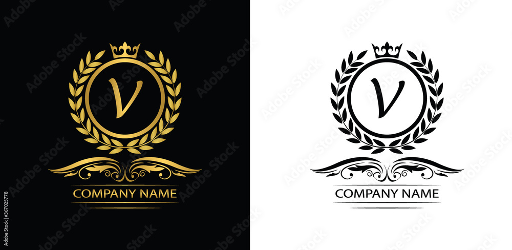 Golden Letter V laurel wreath template logo Luxury letter with crown. Monogram alphabet . Beautiful royal initials letter.
Golden Letter V laurel wreath template logo Luxury letter with crown. Monogram alphabet . Beautiful royal initials letter.