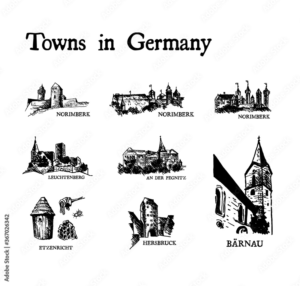 Towns in Germany Hand Drawing Illustration 