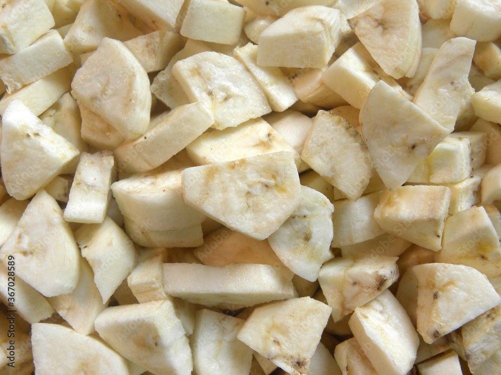 Diced cut raw yellow color cooking plantain banana Diced cut raw yellow color cooking plantain banana