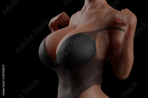 Beautiful busty woman in sexy black sheer lingerie