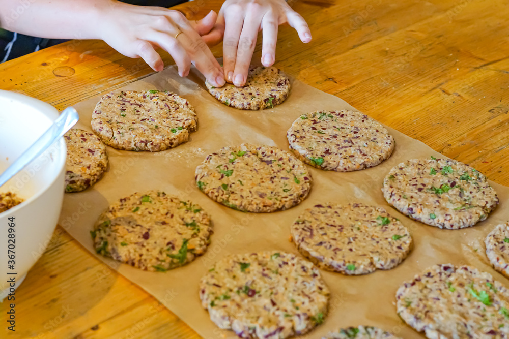 Preparing Veggie Burger Patties by hand Preparing Veggie Burger Patties by hand