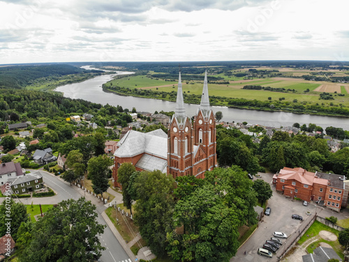 Aerial view of Church of St. George in Vilkija town Lithuania photo