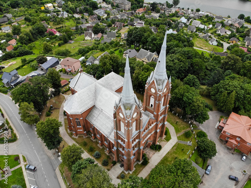 Aerial view of Church of St. George in Vilkija town Lithuania photo