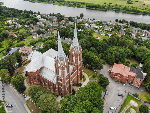 Aerial view of Church of St. George in Vilkija town Lithuania photo