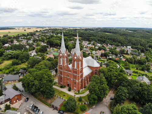 Aerial view of Church of St. George in Vilkija town Lithuania photo