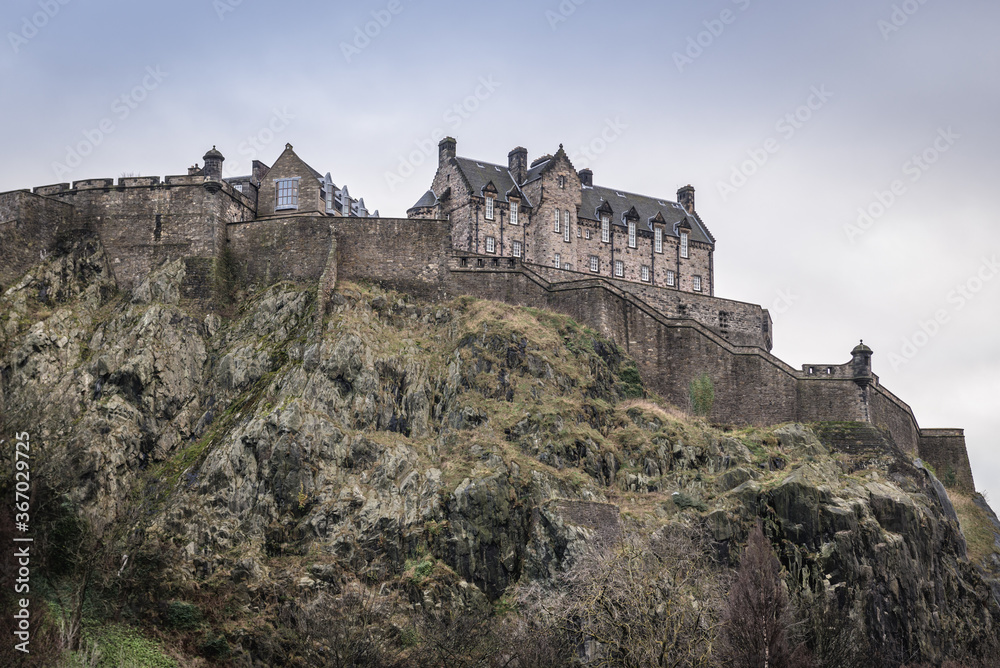 Castle Hospital in the Old Town of Edinburgh city, Scotland, UK, view from Princes Street Gardens