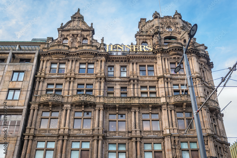 Facade of historical Jenners Department Store on Princess Street in Edinburgh city, Scotland, UK