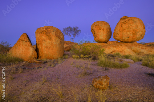 Night at Devils Marbles in Karlu Karlu - Devils Marbles Conservation Reserve. Australian Outback landscape in Northern Territory, Red Centre, Australia near tennant Creek on Stuart Highway. photo