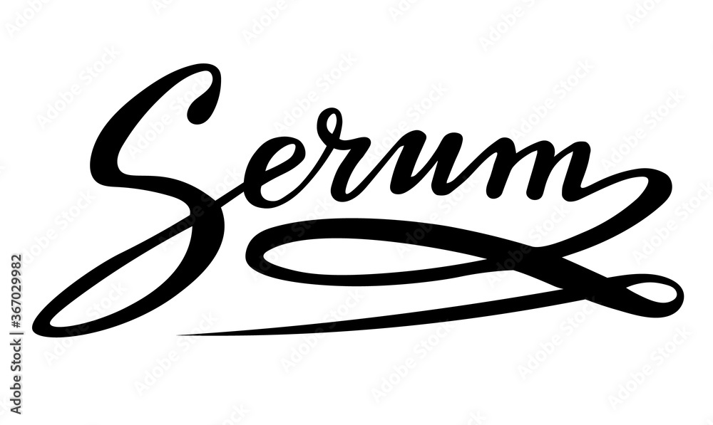 Obraz premium serum black lettering text; calligraphy for label, handwritten vector illustration; picture for web or print