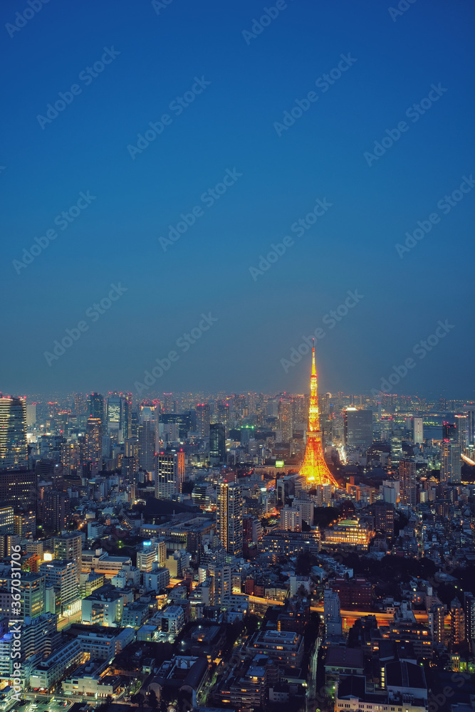 Ταπετσαρία Tokyo Tower Night View - Business city concept image, modern cityscape building in evening, shot in Roppongi Hills of Minato Ward, Tokyo, Japan