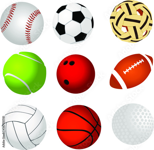Set of Simple Vector Design from Ball in White  Brown  Green  and Red
