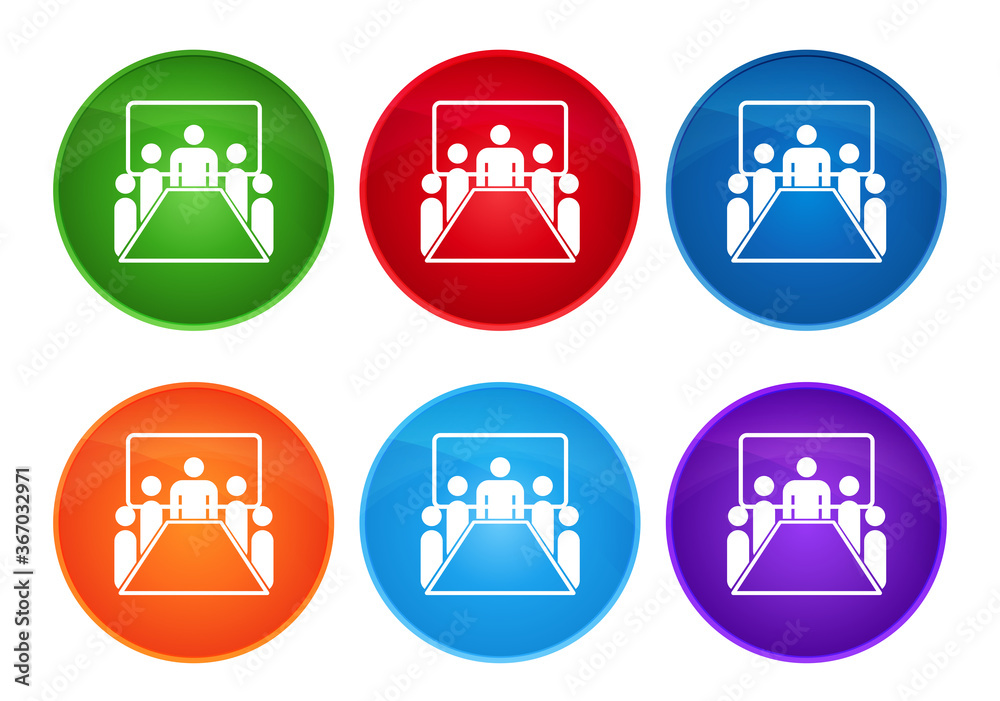 Meeting room icon super round button set glass design Meeting room icon super round button set glass design