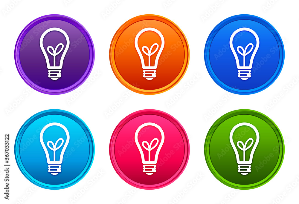 Bulb icon luxury bright round button set 6 color vector Bulb icon luxury bright round button set 6 color vector