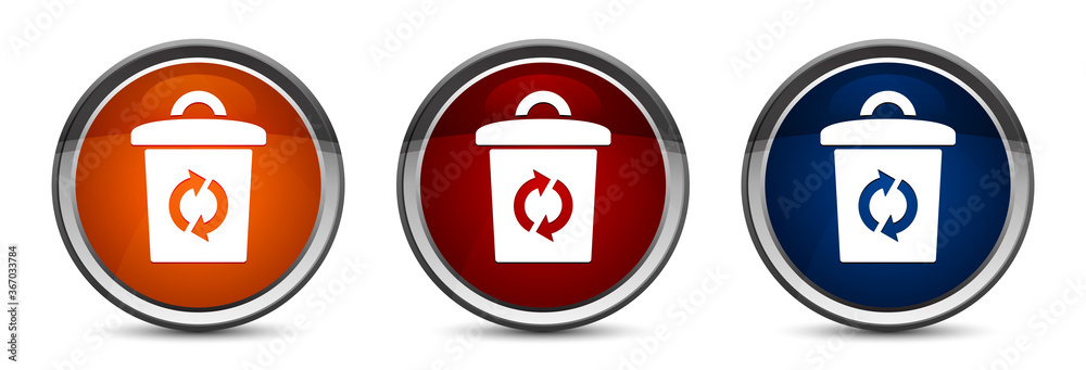 Trash icon exclusive blue red and orange round button design set Trash icon exclusive blue red and orange round button design set