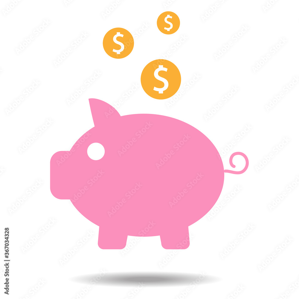 Obraz premium Piggy bank icon vector isolated on white background. Piggy bank icon for web site, sticker, label, logo template and icon design. Piggy bank vector illustration