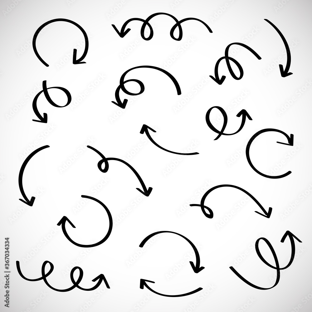 Arrow vector set isolated on gray background. Trendy collection of different arrows for web site, app and logo. Hand drawn arrows, vector illustration Arrow vector set isolated on gray background. Trendy collection of different arrows for web site, app and logo. Hand drawn arrows, vector illustration
