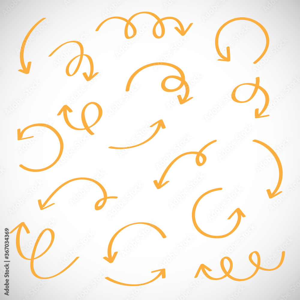 Arrow vector set isolated on gray background. Trendy collection of different arrows for web site, app and logo. Hand drawn arrows, vector illustration Arrow vector set isolated on gray background. Trendy collection of different arrows for web site, app and logo. Hand drawn arrows, vector illustration