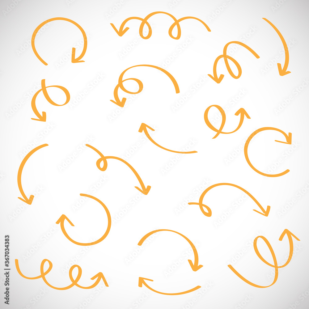 Arrow vector set isolated on gray background. Trendy collection of different arrows for web site, app and logo. Hand drawn arrows, vector illustration Arrow vector set isolated on gray background. Trendy collection of different arrows for web site, app and logo. Hand drawn arrows, vector illustration