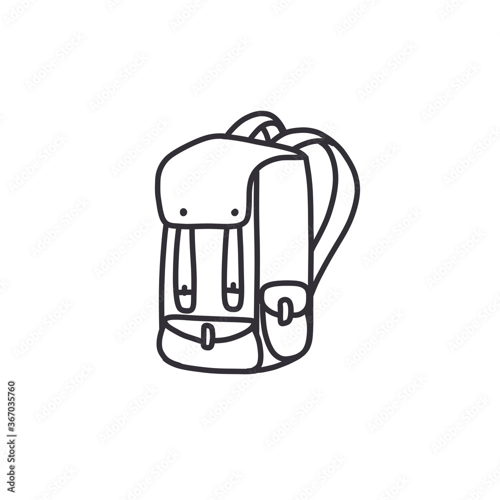 backpack doodle icon, vector black line illustration backpack doodle icon, vector black line illustration