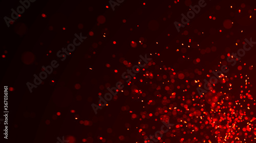 Fire flying sparks. Burning red sparks. Blurred bright light. 3D rendering.