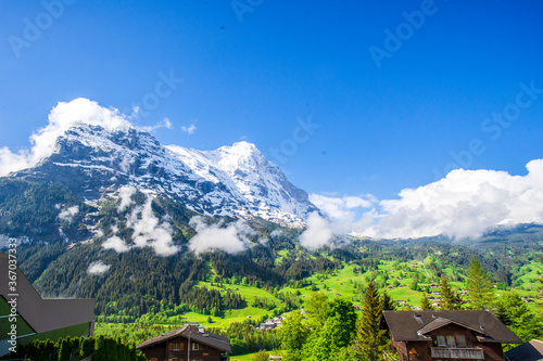 A view of the mountain above the town of Grindelwald