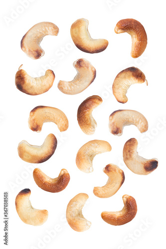 Cashew nuts isolated on white background. Collection with clipping path.