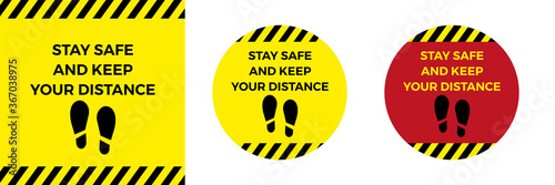 Social Distancing Signage or Floor Sticker set for help reduce the risk of catching coronavirus Covid-19. Vector sign. Keep your distance logo design template illustration. there is foot