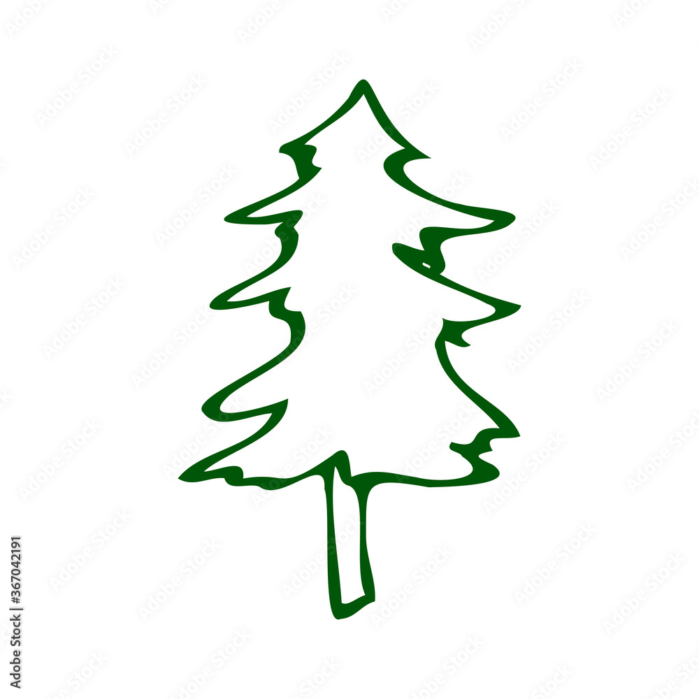 Christmas trees. Hand-draw doodles in green color. Christmas trees. Hand-draw doodles in green color.