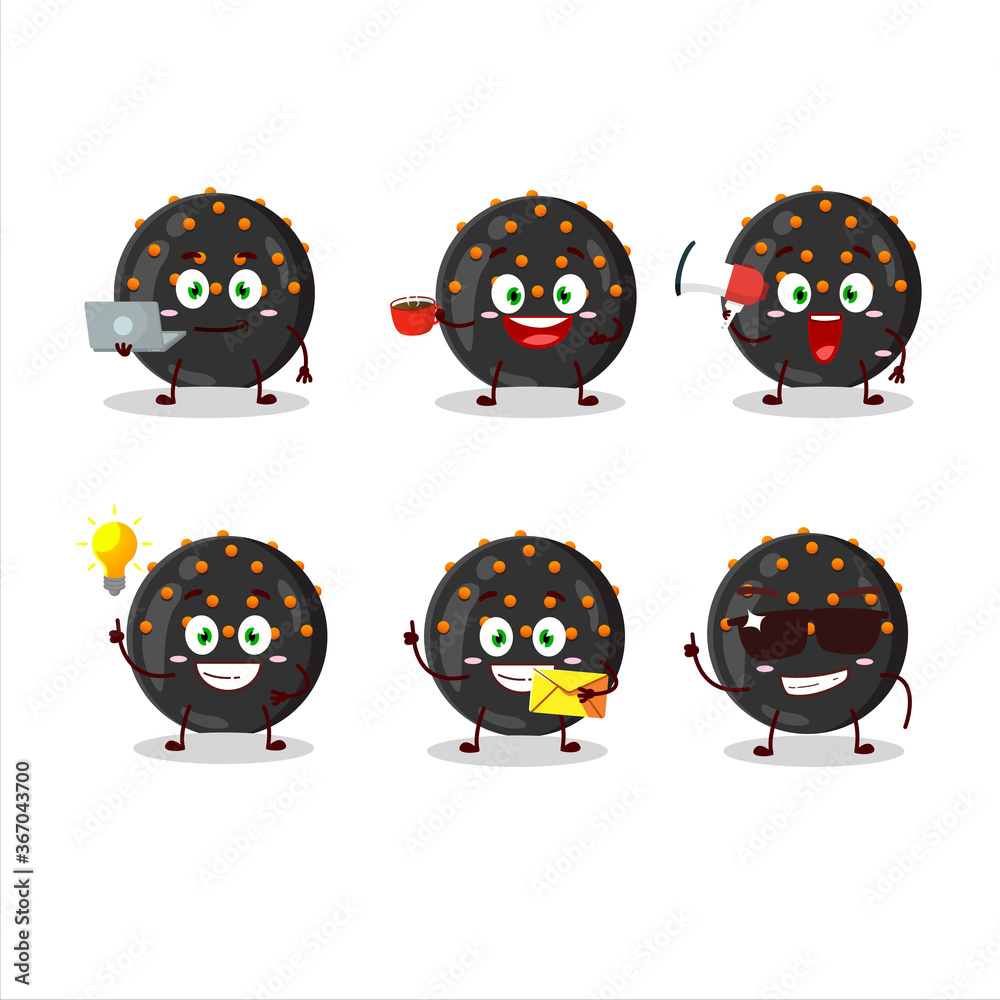 Halloween black candy cartoon character with various types of business emoticons