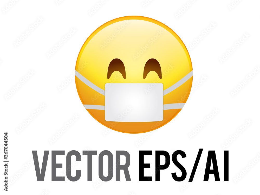 Obraz premium Vector yellow happy smiley face icon with wearing protect mask