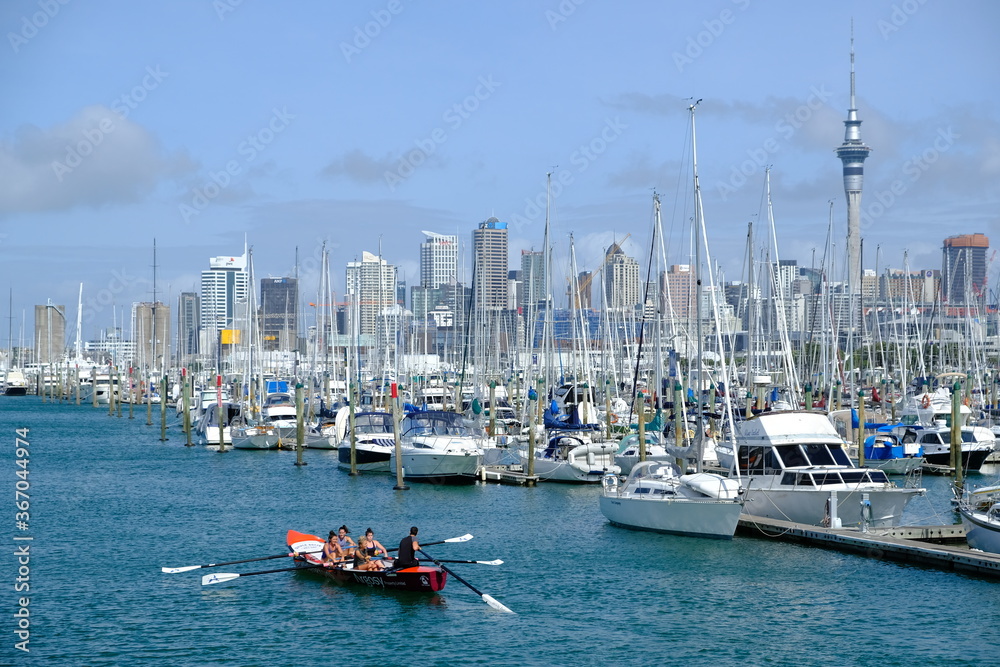 New Zealand Auckland - Westhaven Marina and city skyline