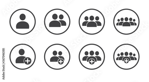 Set of User and delete friend with + cross and round for Accounting, Profile, Administrator,Social Media, Mobile apps, internet web, etc. flat solid glyph Icon - Vector illustration
