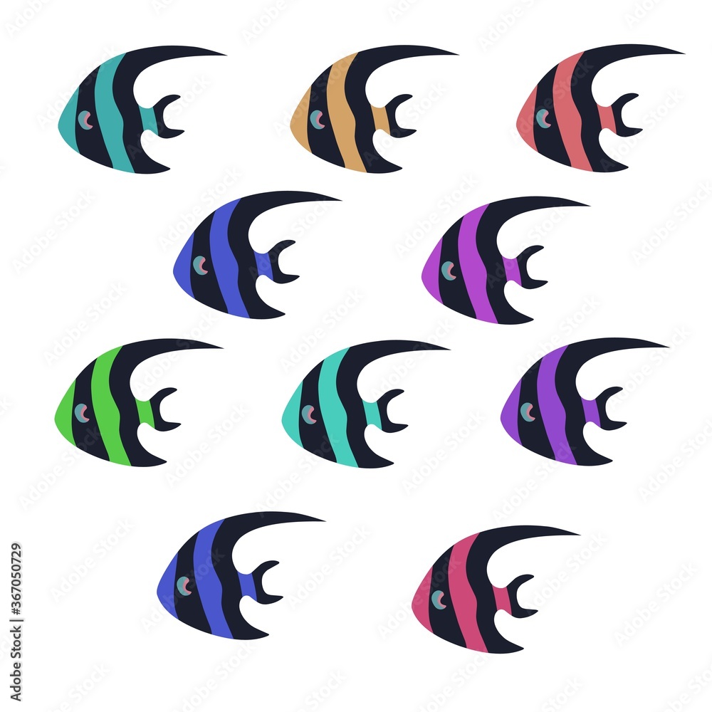 set Vector illustration of a Moorish Idol fish bakround Moorish Idol fish patern Moorish Idol fish stickers