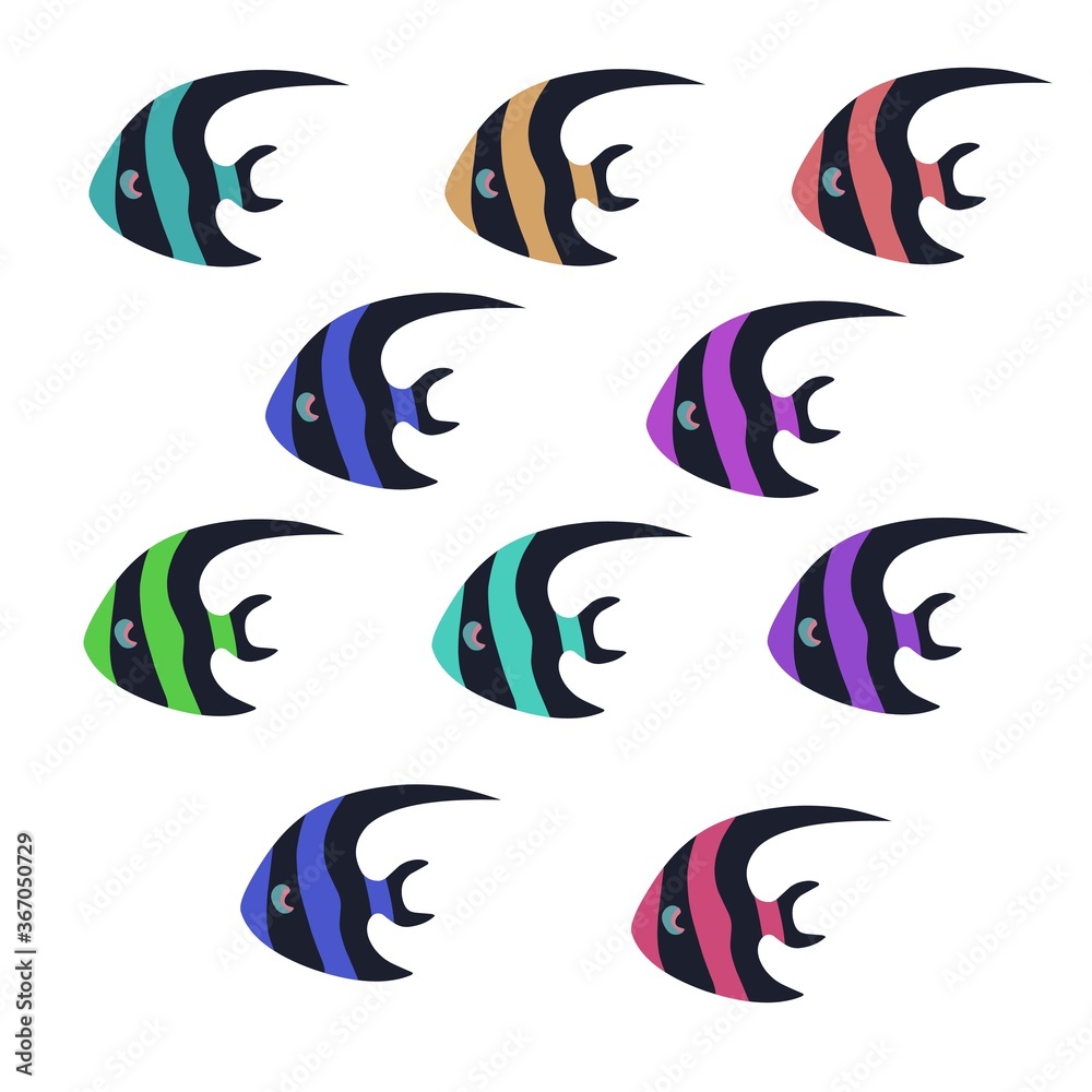 set Vector illustration of a Moorish Idol fish bakround Moorish Idol fish patern Moorish Idol fish stickers set Vector illustration of a Moorish Idol fish bakround Moorish Idol fish patern Moorish Idol fish stickers