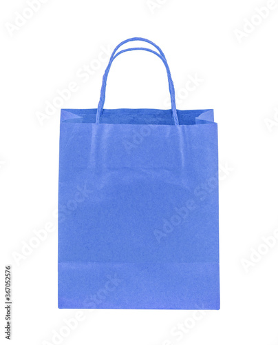 Blank blue paper bag isolated on white background with clipping path