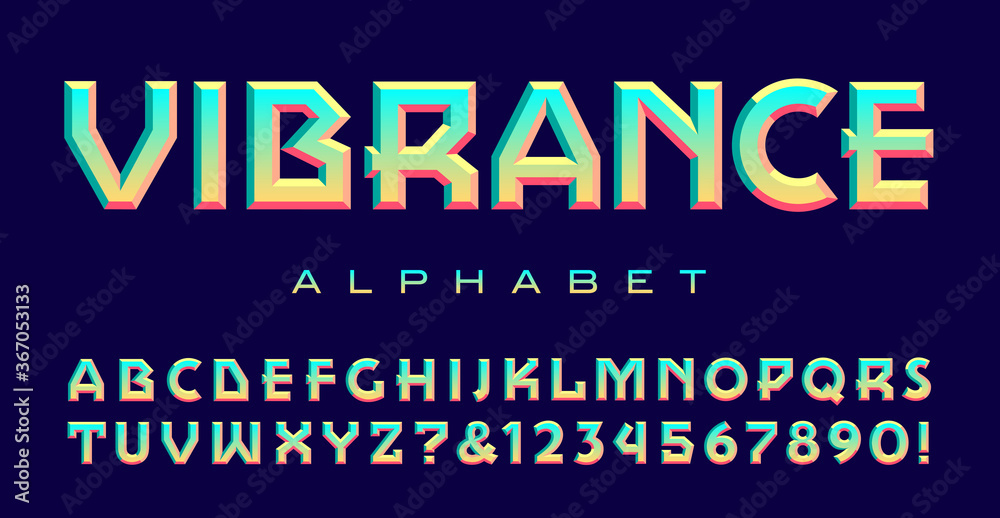 Font with Geometric Lines and a Bright Vibrant Color Scheme: Vibrance Alphabet. - obrazy, fototapety, plakaty 