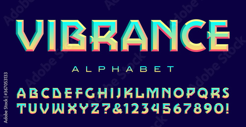 Font with Geometric Lines and a Bright Vibrant Color Scheme: Vibrance Alphabet.