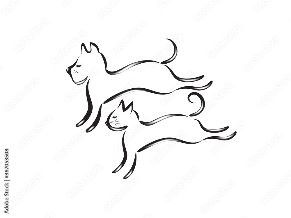 Fototapeta premium Logo Cat and dog silhouettes adoption concept vector image logotype design background template