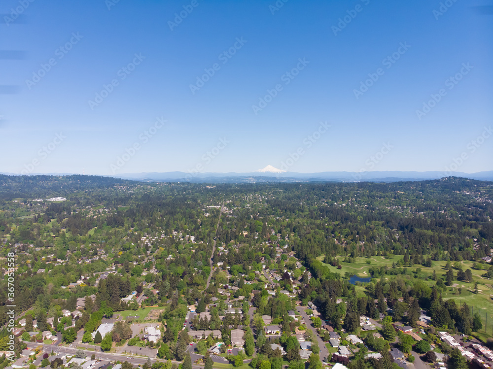 A suburb in the USA of Portland, Oregon, taken from a height