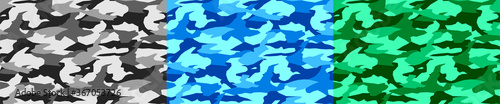 military camouflage texture in multiple colors. Seamless pattern for textiles. Vector