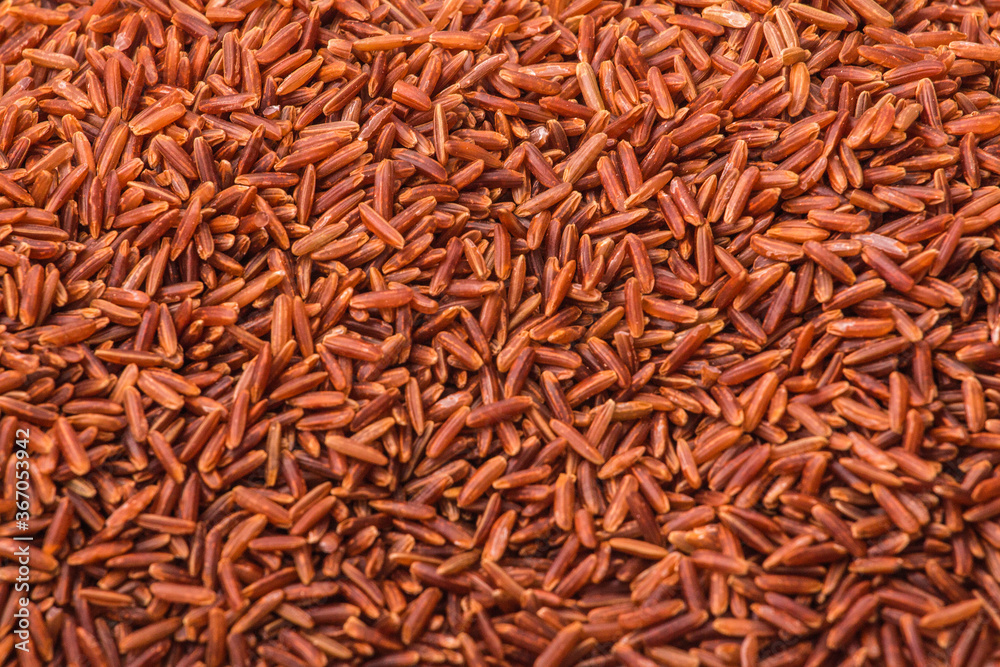 Close-up of red brown rice still life