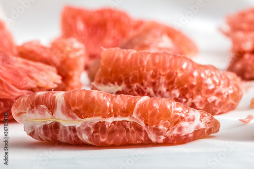 Close-up of red-meat honey pomelo still life