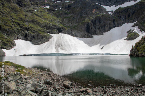 The Second Medium Lake on Mount Krasnaya in summer, Altai mountains, Siberia photo