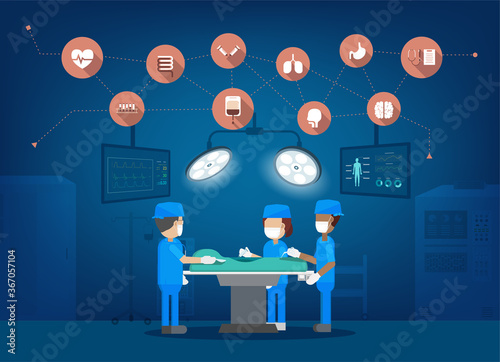 Surgeon team with icons